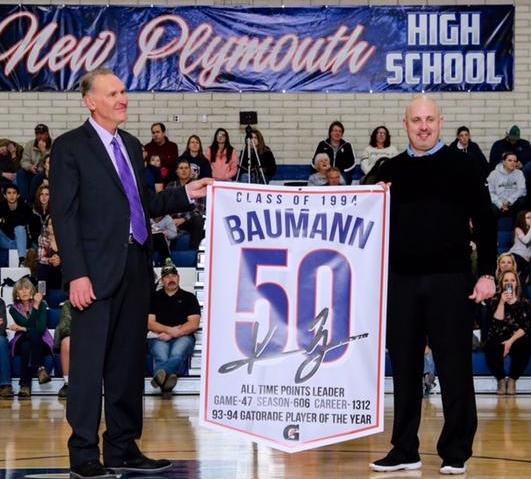 Coach Baumann Honored in return to New Plymouth High School